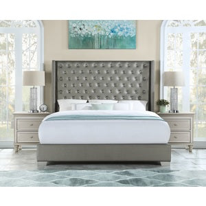 upholstery queen bed, silver